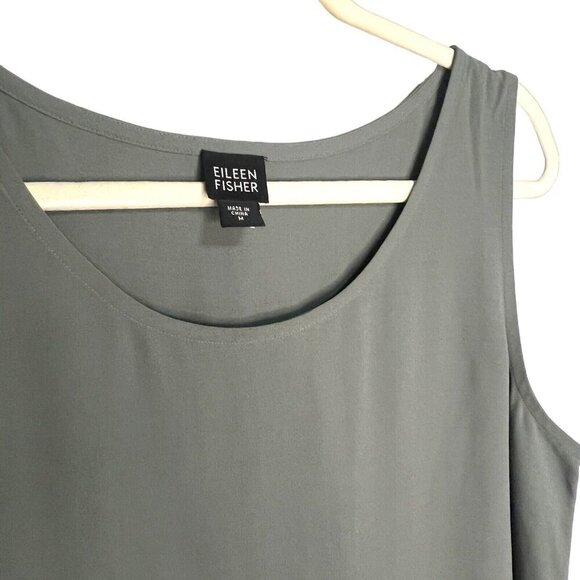 Eileen‎ Fisher 100% Silk Sleeveless Tank Top Size Medium Green Grey Office Light - Picture 2 of 5